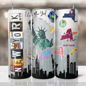 New York Tumbler, NYC Souvenir Travel Mug, Big Apple Coffee Cup, 20oz Tumbler